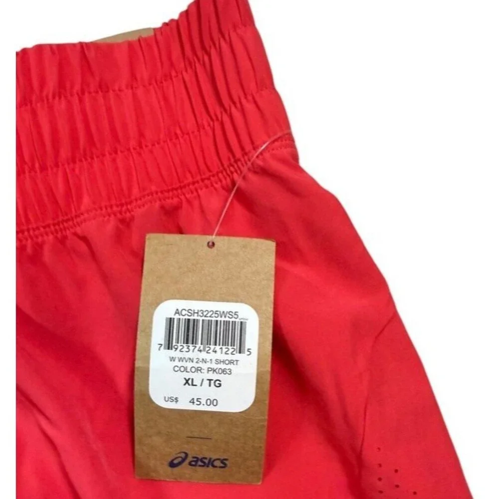 ASICS 2 In 1 Running Shorts Womens Size XL Liner Biker Back Pocket Pink Red NWT